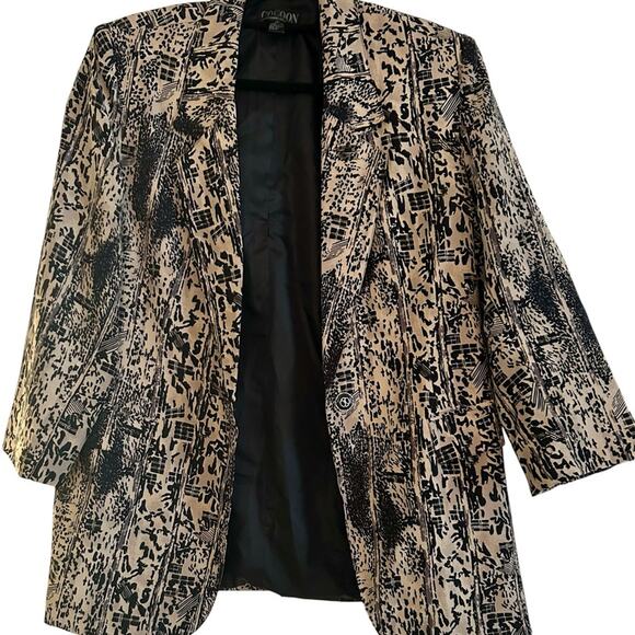 Elegant Black and Cream Patterned 100% Silk Blazer - Picture 1 of 7